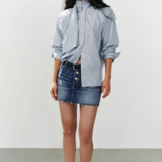 ZARA STRIPED BUCKLE SHIRT WITH SHOULDER PADS