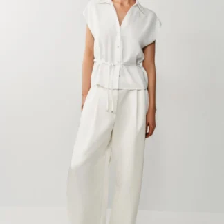 ZARA SATIN SHORT SLEEVE SHIRT WITH BELT