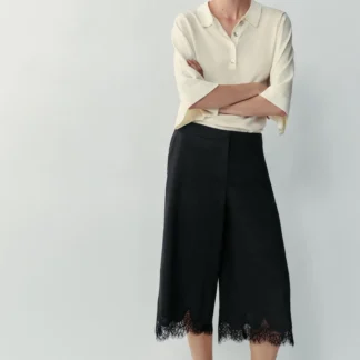 ZARA LINEN BLEND LONG BERMUDA SHORTS WITH LACE