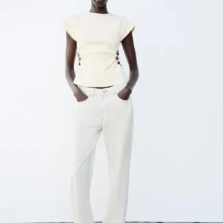 ZARA CUT-OUT KNIT TOP WITH BEADS