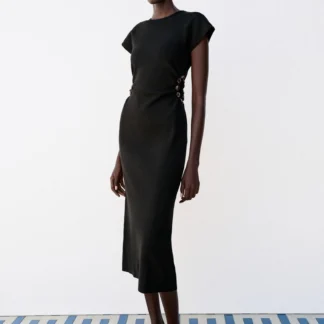 ZARA CUT-OUT KNIT DRESS WITH BEAD DETAIL
