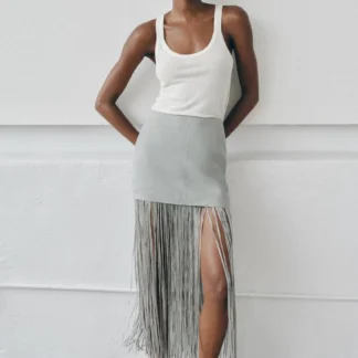 ZARA LINEN BLEND FRINGED MINI SKIRT