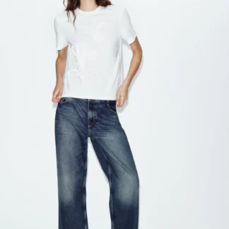 ZARA T-SHIRT WITH RAISED FLORAL DESIGN