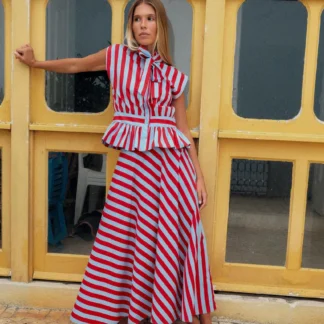 ZARA STRIPED A-LINE MIDI SKIRT