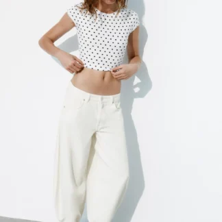 ZARA CROPPED SHORT SLEEVE DOTS T-SHIRT