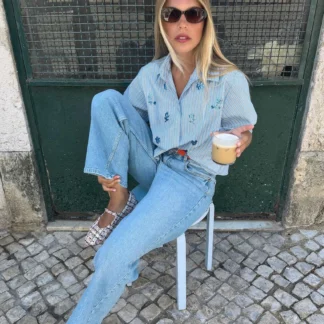 ZARA SEQUINNED STRIPED SHIRT