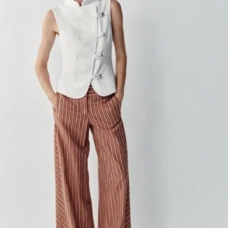 ZARA METALLIC THREAD STRIPED WIDE-LEG TROUSERS