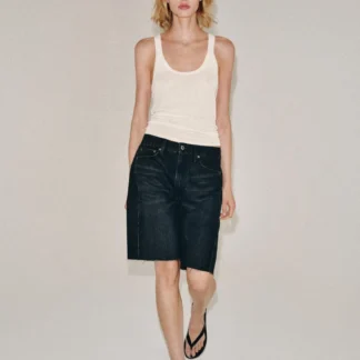 ZARA ZW COLLECTION RELAXED FIT MID-WAIST DENIM BERMUDA SHORTS