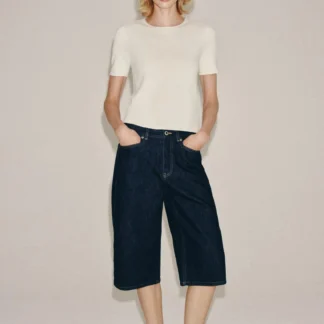 ZARA ZW COLLECTION MID-WAIST DENIM BERMUDA SHORTS
