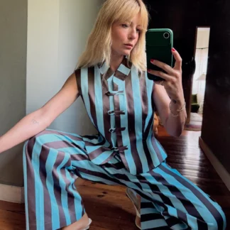 ZARA STRIPED WAISTCOAT STYLE TOP WITH FROG FASTENING