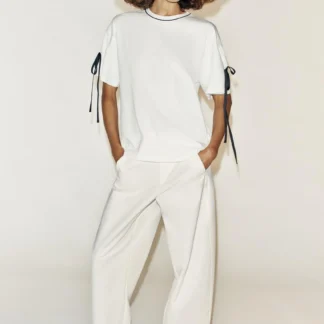 ZARA T-SHIRT WITH CONTRAST PIPING AND TIES