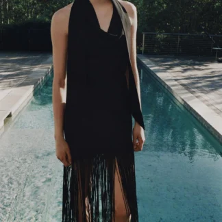 ZARA ZW COLLECTION HALTERNECK FRINGED DRESS