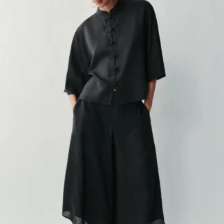 ZARA LINEN BLEND SHIRT WITH FROG FASTENING
