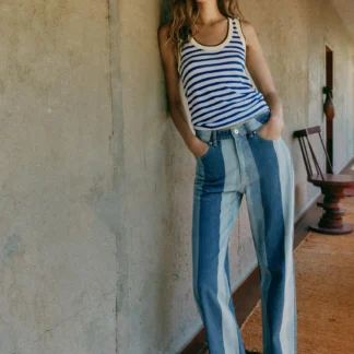 ZARA Z1975 MID-RISE STRIPED STRAIGHT JEANS