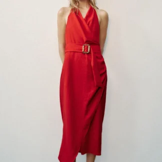 ZARA BELTED WRAP MIDI DRESS