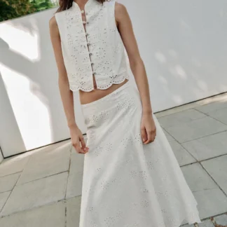 ZARA CUTWORK EMBROIDERY MIDI SKIRT