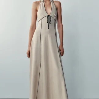 ZARA LINEN BLEND DRESS WITH CONTRAST TRIMS