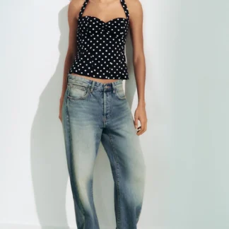 ZARA HALTERNECK SWEETHEART NECK TOP WITH DOTS