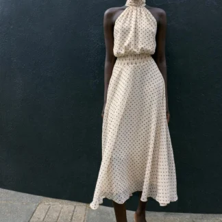 ZARA POLKA DOT HALTER MIDI DRESS