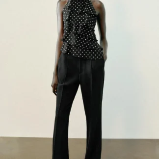 ZARA POLKA DOT RUFFLE HALTER TOP