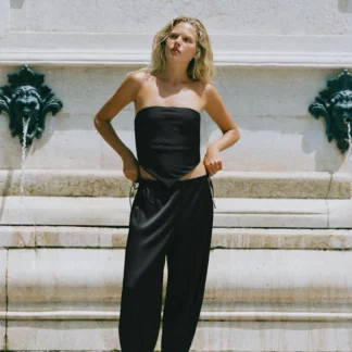 ZARA SATIN BANDEAU TOP WITH TIE