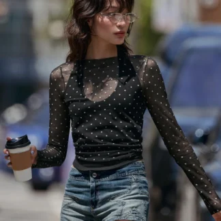 ZARA SEMI-SHEER KNIT DOT TOP