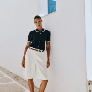 ZARA SHORT-SLEEVE LACE-TRIM POLO CARDIGAN