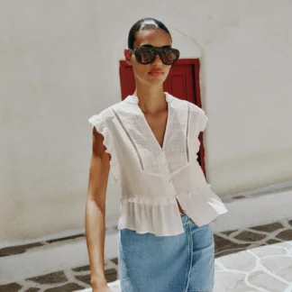 ZARA EMBROIDERED RUFFLE TOP
