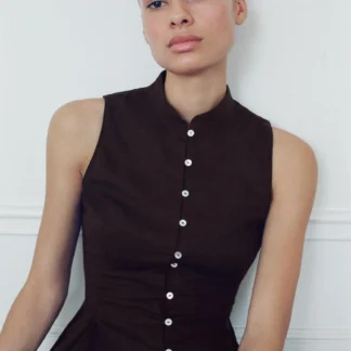 ZARA LINEN BLEND SLEEVELESS SHIRT