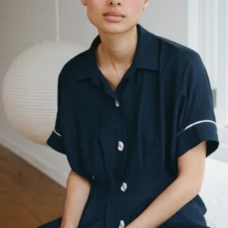 ZARA CONTRAST PIPING PLEATED SHIRT