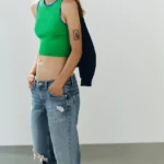 ZARA CONTRAST PIPED KNIT CROP TOP
