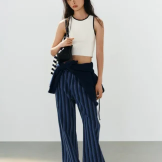 ZARA CONTRAST PIPING KNIT CROP TOP
