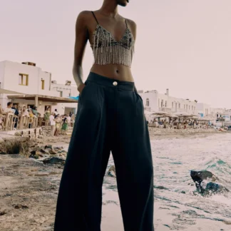 ZARA PALAZZO TROUSERS WITH GOLD BUTTON