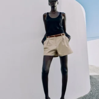 ZARA DARTED BERMUDA SHORTS WITH BELT