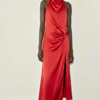 ZARA SATIN HALTER MIDI DRESS