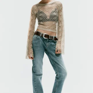 ZARA POINTELLE KNIT JUMPER WITH FLARED SLEEVES