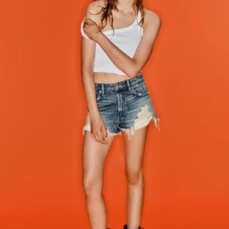 ZARA TRF HIGH-WAIST RIPPED DENIM SHORTS