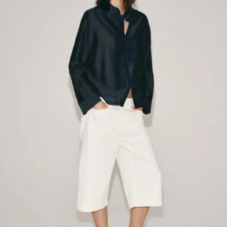 ZARA ZW COLLECTION MID-WAIST DENIM BERMUDA SHORTS