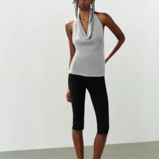 ZARA METALLIC THREAD HALTER KNIT TOP