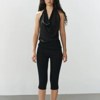 ZARA METALLIC THREAD HALTER KNIT TOP