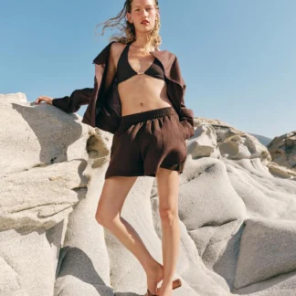 ZARA LINEN BLEND BERMUDA SHORTS WITH ELASTIC WAIST