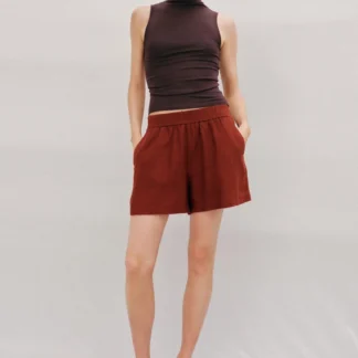 ZARA LINEN BLEND BERMUDA SHORTS WITH ELASTIC WAIST