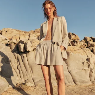 ZARA LINEN BLEND BERMUDA SHORTS WITH ELASTIC WAIST