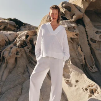 ZARA LINEN BLEND BLOUSE WITH POLO COLLAR