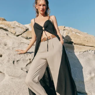 ZARA LINEN BLEND CROPPED TROUSERS WITH BELT AND DARTS