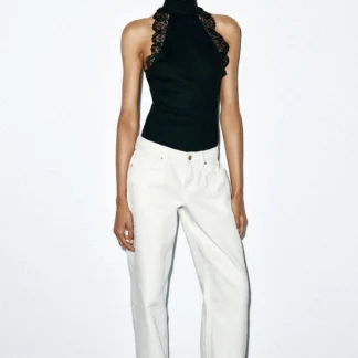 ZARA LACE DETAIL RIBBED TOP