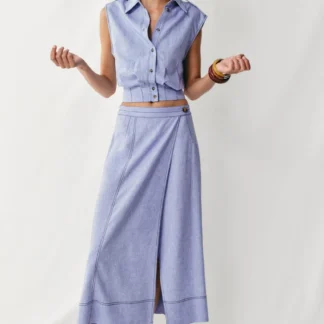 ZARA LINEN BLEND TOP WITH TOPSTITCHING