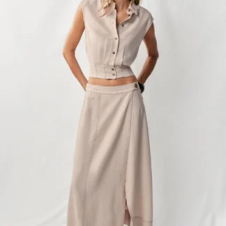 ZARA LINEN BLEND TOP WITH TOPSTITCHING