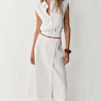 ZARA LINEN BLEND TOP WITH TOPSTITCHING