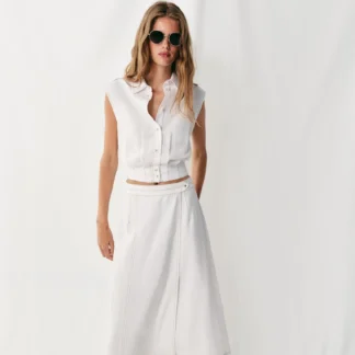 ZARA LINEN BLEND TOPSTITCHED WRAP SKIRT